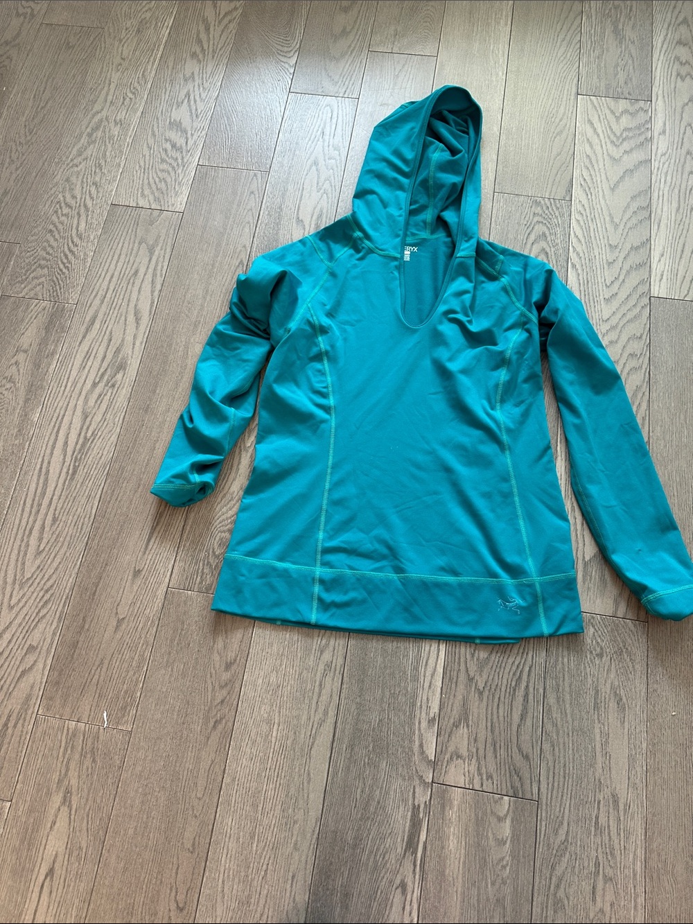 Women Teal Hooded Pullover Jacket